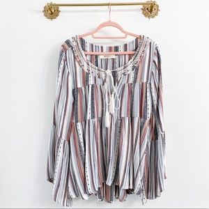 A Beautiful Soul Stripe Flare Sleeve Swing Top
